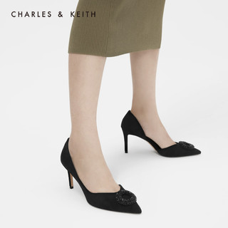 CHARLES&KEITH秋冬女鞋CK1-60280263女串珠饰尖头高跟奥赛鞋（39、Taupe灰褐色）