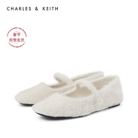 CHARLES&KEITH2020冬季新品CK1-70900239女士毛绒平底玛丽珍鞋（37、Sage Green灰绿色）