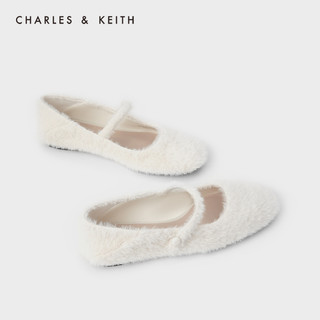 CHARLES&KEITH2020冬季新品CK1-70900239女士毛绒平底玛丽珍鞋（41、Sage Green灰绿色）