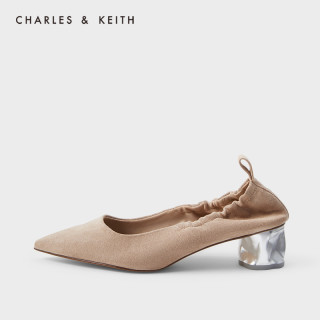 charles&keith秋冬女鞋ck1-60900139女尖头中跟单鞋(40,beige米色)
