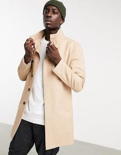 ASOS DESIGN trench coat with funnel neck in stone