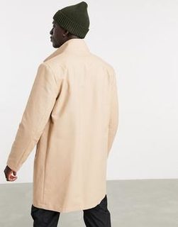 ASOS DESIGN trench coat with funnel neck in stone