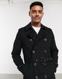 ASOS DESIGN shower resistant longline trench coat with belt in black