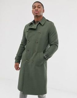 ASOS DESIGN shower resistant longline trench coat with belt in khaki