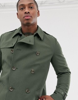 ASOS DESIGN shower resistant longline trench coat with belt in khaki