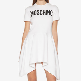 MOSCHINO 莫斯奇诺 女士饰有徽标的互扣式平纹针织连衣裙 J0443542620A 白色1001 036