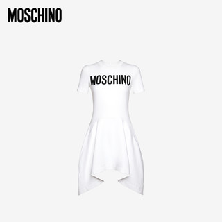 MOSCHINO 莫斯奇诺 女士饰有徽标的互扣式平纹针织连衣裙 J0443542620A 白色1001 038