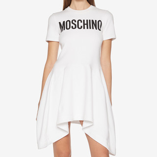 MOSCHINO 莫斯奇诺 女士饰有徽标的互扣式平纹针织连衣裙 J0443542620A 白色1001 040