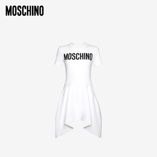 MOSCHINO 莫斯奇诺 女士饰有徽标的互扣式平纹针织连衣裙 J0443542620A 白色1001 040