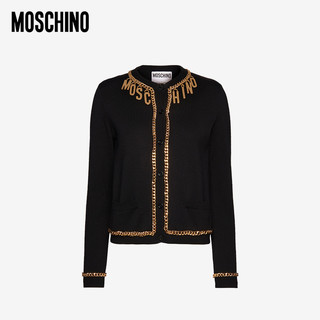 MOSCHINO/莫斯奇诺 21春夏 女士  字母吊饰美利奴羊毛开衫（042、黑色0555）