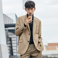 【反季清仓】男装秋冬外套男士休闲西装商务单西正装外套小西服 M 杏色