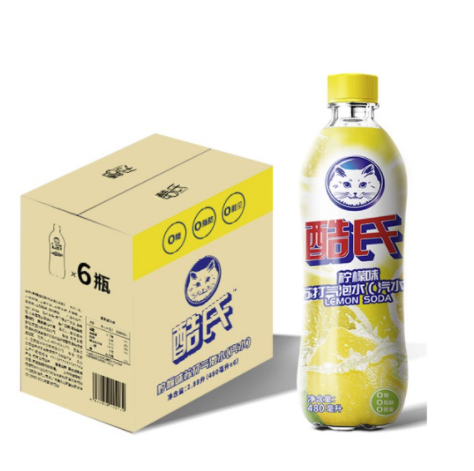 酷氏碳酸饮料白猫联名款柠檬味480ml6瓶气泡水苏打水饮料饮用水