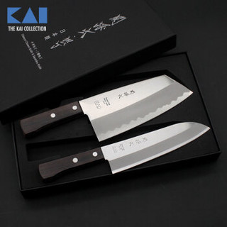 贝印（KAI）日本关孙六厨师刀 家用切菜刀切肉刀 日常厨刀钢刀 两把单刀套装刀具