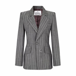 薇薇安·威斯特伍德 Vivienne Westwood 女士灰色条纹羊毛西装外套 14010044-11565-SIN201-42