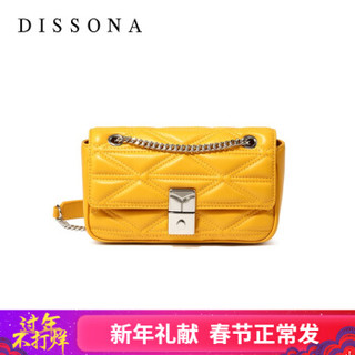 迪桑娜DISSONA链条女包女士包包新品休闲时尚菱格单肩包斜挎包 黄色
