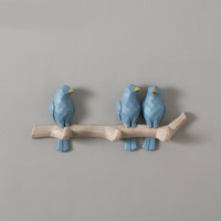 优贝家（ubaka）墙上装饰品免打孔 房间浴室客厅壁挂北欧风小鸟挂钩 蓝色3钩 *3件