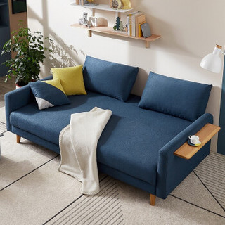 全友家居 多功能沙发床 北欧简约布艺沙发 实木内框架双色可选三人位沙发102570B 蓝色正向布艺沙发(三人位)