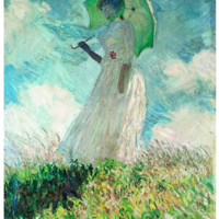 雅昌 莫奈油画《往左看的持伞妇女》背景墙装饰画挂画 宫廷金 79×112cm