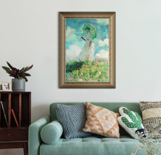 雅昌 莫奈油画《往左看的持伞妇女》背景墙装饰画挂画 宫廷金 79×112cm
