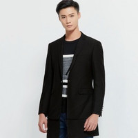 【可拆卸下摆】男式西服时尚拼接中长款西服单西休闲西装外套 46A 黑色