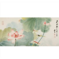 朶雲軒 张大千《嘉藕图》 90x43cm 宣纸 植物花卉国画荷花