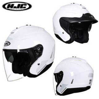 hjc进口双镜片半盔摩托车夏季机车半覆式头盔四季电动复古哈雷安全帽 白色 XL