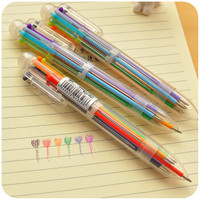 圆珠笔多色 韩国创意文具 可爱多色圆珠笔 透明杆多功能按动彩色油笔 6支笔芯 2只装 *5件