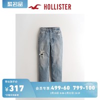 Hollister2020秋季新品时尚加高高腰复古直筒牛仔裤 女 307460-1