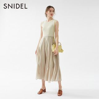 SNIDEL2020春夏新品甜美仙女糖果色针织拼接雪纺连衣裙SWNO202023