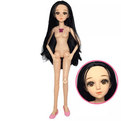 巴比娃娃夜萝莉60厘米新款娃娃16关节身体3D真眼长睫毛裸娃孩子礼物 黑（直发） 身体+头 *2件
