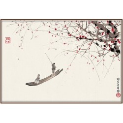 弘舍 新中式餐厅装饰画字画书房挂画玄关壁画卧室画原作版画 傅抱石 行舟成品尺寸 75x50cm 典雅紅褐