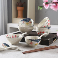 日式餐具碗碟套装组合家用陶瓷碗米饭碗复古碗单个吃饭小碗大汤碗