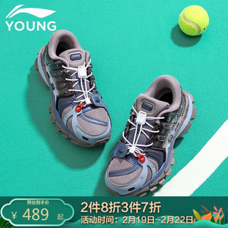 LI-NING 李宁 运动生活系列 YKCR008-9 男大童复古休闲鞋 咖啡褐/蓝36