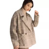 【加厚保暖】韩版格子保暖外套短款小个子西装赫本风毛呢大衣女 XL 卡其色