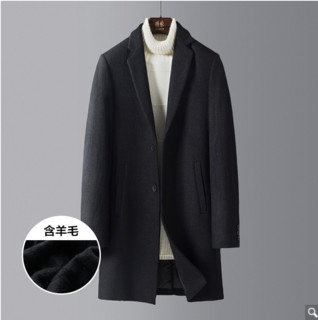 【羊毛加厚款】新款翻领男式外套防寒保暖男式大衣中长款大衣男 2XL 黑色