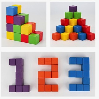 乐智由我 木质正方体积木  数学立方体教具 12颗方块 大号3cm 教学图纸+收纳袋