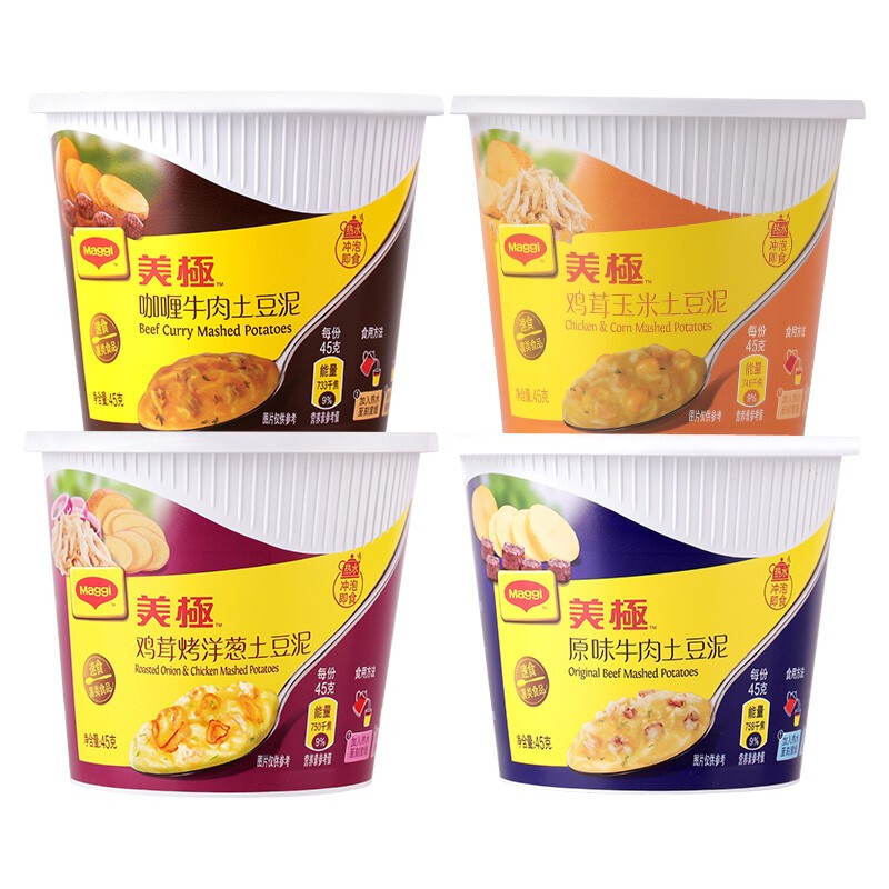 Maggi 美极 土豆泥组合装 混合口味 45g*4桶（咖喱牛肉+鸡茸玉米+鸡茸烤洋葱+原味牛肉）