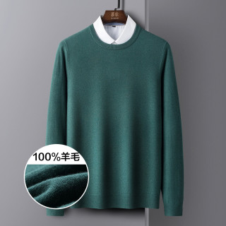 100羊毛 罗蒙新品纯色圆领弹力保暖针织衫柔软亲肤男士羊毛衫l 圆领松花绿 报价价格评测怎么样 什么值得买