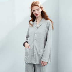 嫚熙(EMXEE)月子服 春秋产后家居服 居家外出喂奶哺乳睡衣2件套孕妇睡衣套装225g银灰色L