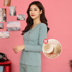 诺宜(NuoYI)月子装 哺乳衣孕妇秋衣月子服上衣单件产后哺乳衣喂奶衣孕产妇家居服J312007绿色XL *2件