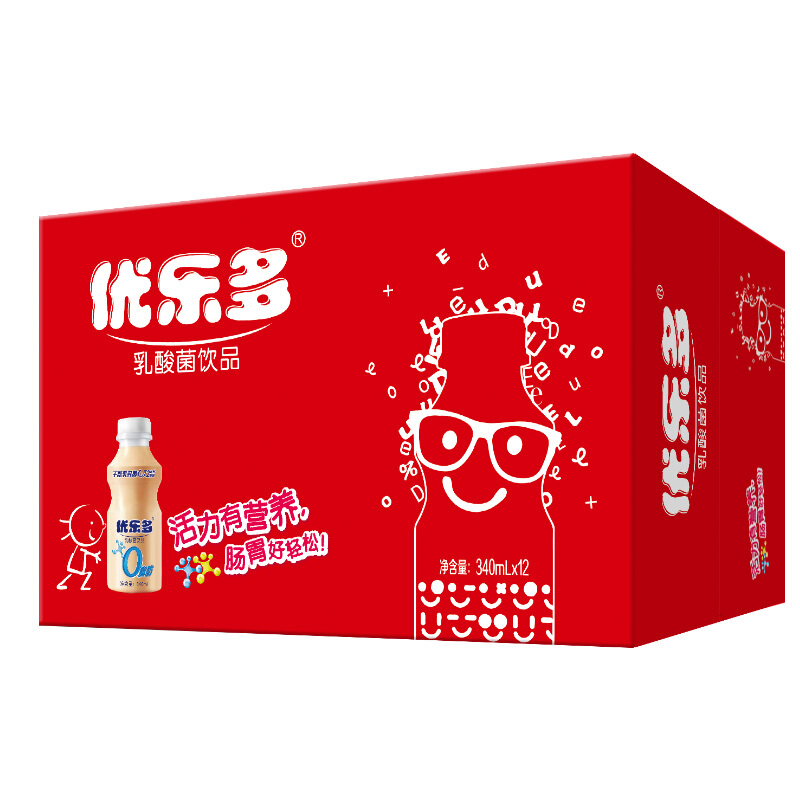 优乐多 乳酸菌饮品 原味 340ml*12瓶 中瓶欢享装