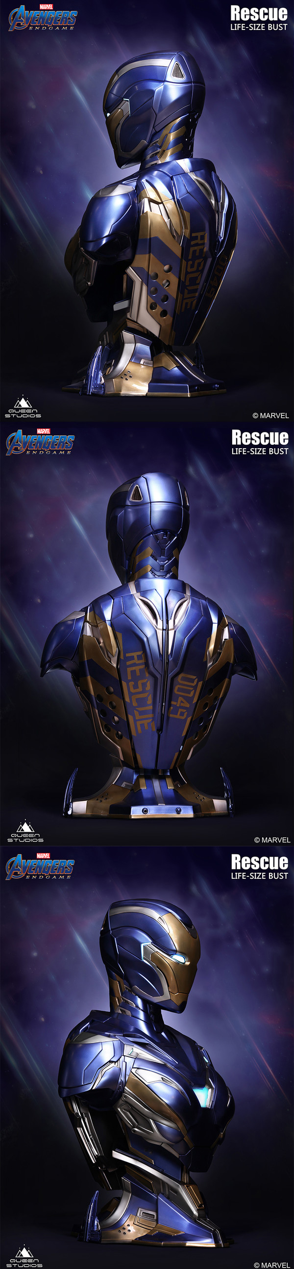 玩模总动员、新品预定：Queen Studios《复仇者联盟4》 钢铁侠 MK85装甲  1/1胸像