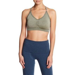 Splendid Women's Seamless Distressed Ruched Racerback Adjustable Activewear Sports Bra