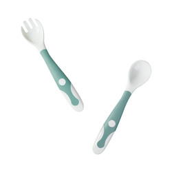 babycare宝宝辅食勺 儿童餐具训练可弯头勺叉 儿童勺子套装（2个装） 2108珀绿