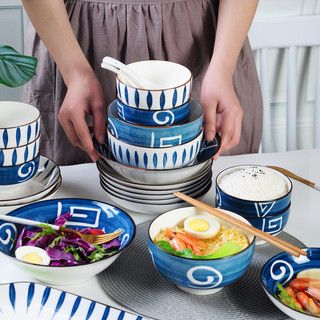 景德镇日式碗碟套装陶瓷餐具陶瓷碗釉下彩碗碟套装手绘碗斗笠面碗