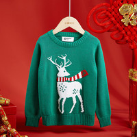春季男童女童针织衫儿童圣诞小鹿毛衣纯棉套头保暖毛衣 130341055C114  森林绿 80