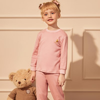 精典泰迪儿童睡衣家居服男女童保暖内衣套装宝宝秋衣秋裤两件套 100 桃粉色