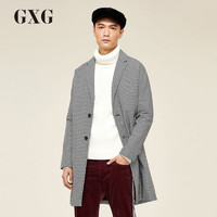 【新款】GXG男装 秋季男士时尚韩版潮流经典千鸟格中长款棉风衣外套