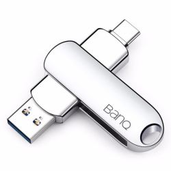 banq 64GB Type-C3.1 USB3.0 U盘 C91高速款 银色 OTG手机电脑两用优盘全金属360度旋转设计