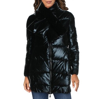 Juicy Couture Black Label Women's Quilted Down Insulated Mid-Length Winter Puffer Coat with Scarf